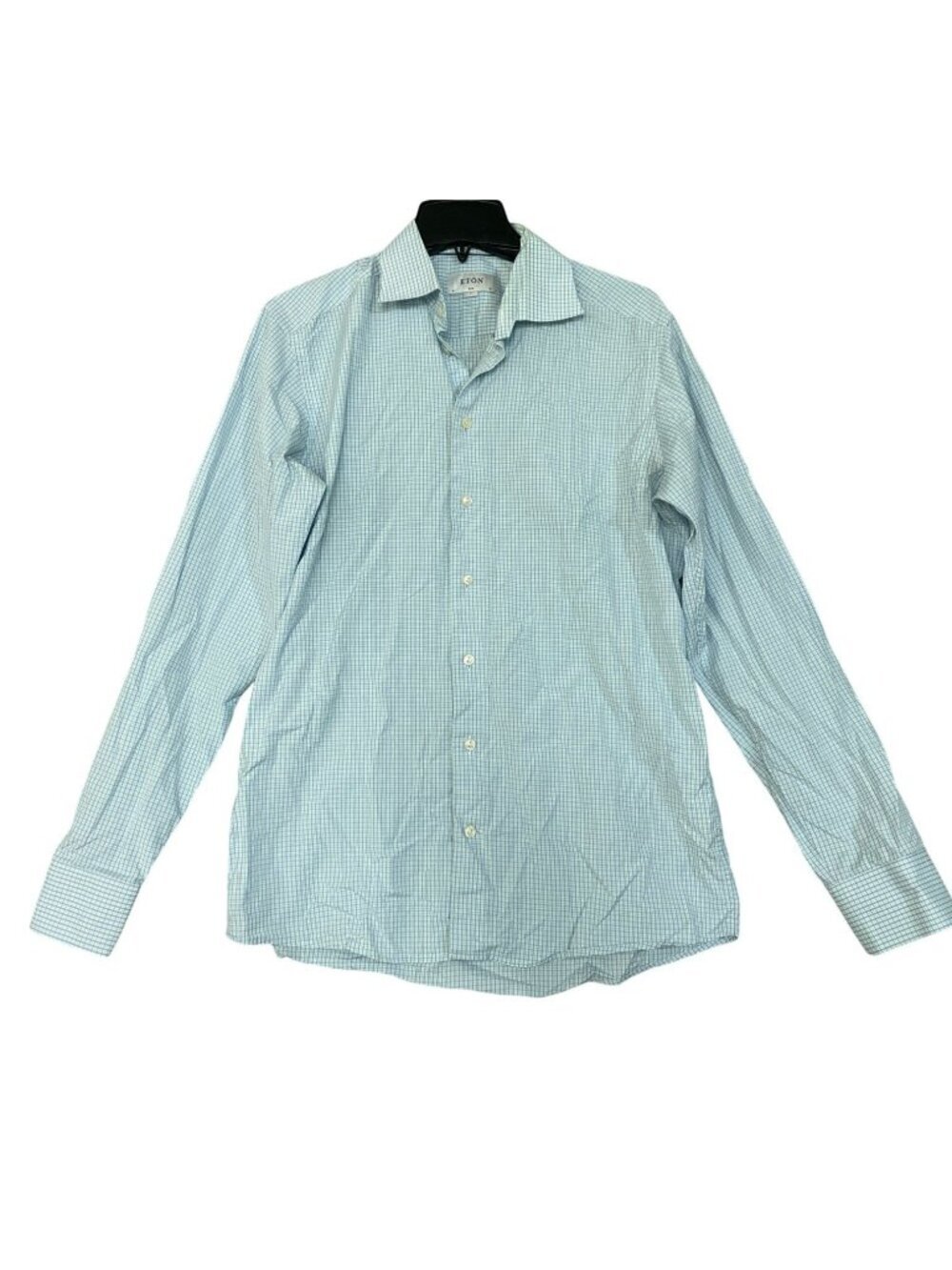 Eton Men's L Slim Fit Blue & Green Checkered Long Sleeve Dress Shirt B1496